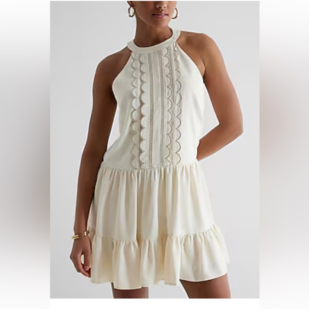 Halter Neck Scalloped Front Mini Shift Dress